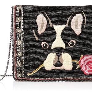 Mary Frances Bow Wow Beaded Embroidered French Bulldog Mini Crossbody Purse